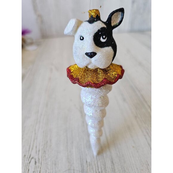 Dept 56 dog spiral icicle ornament glitter puppy bulldog jester Xmas tree - Picture 1 of 9